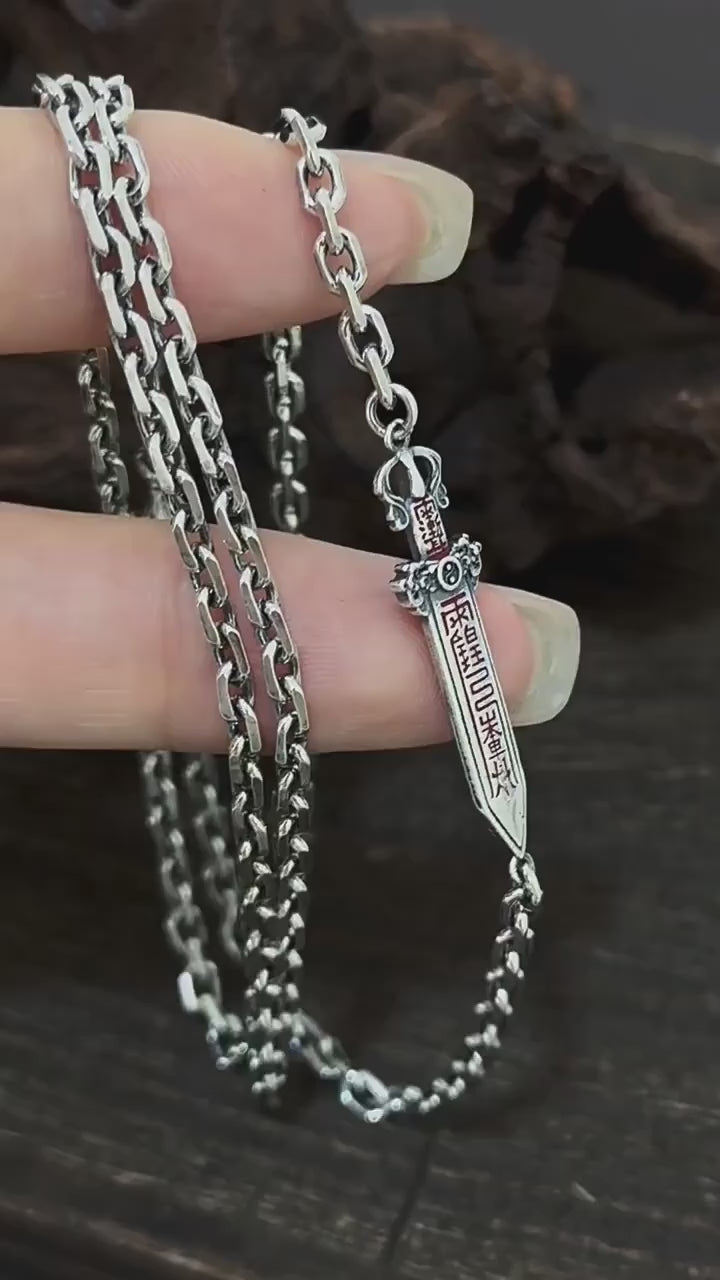 TaoWards Taoist Silver Ziwei Talisman Sword Chain Necklace