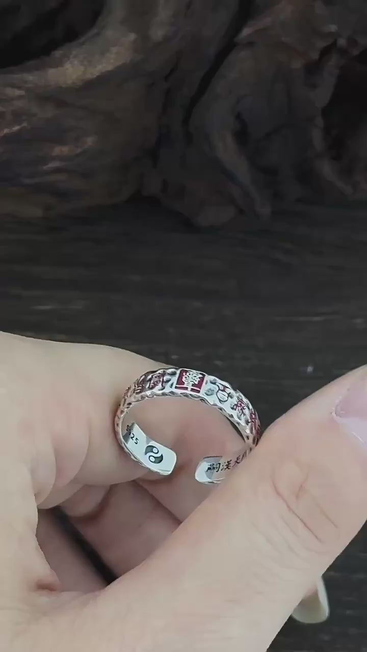 TaoWards S925 Silver Hammered Ziwei Talisman Open Ring product video