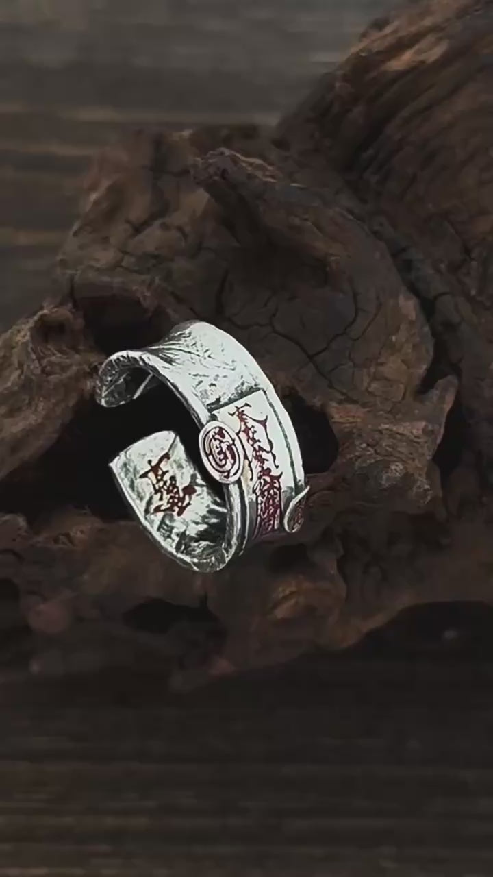TaoWards S925 Silver Talisman Scroll Open Ring product video