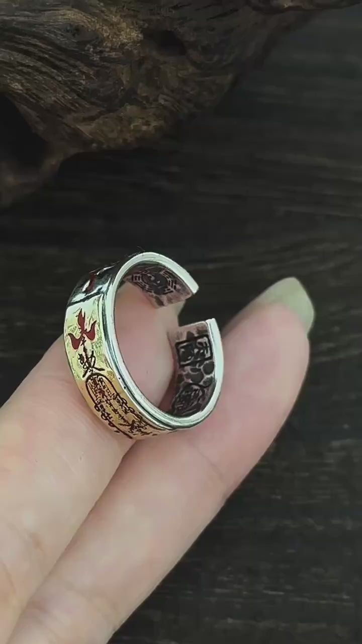 TaoWards S925 Silver Two-Tone Talisman Open Ring product video