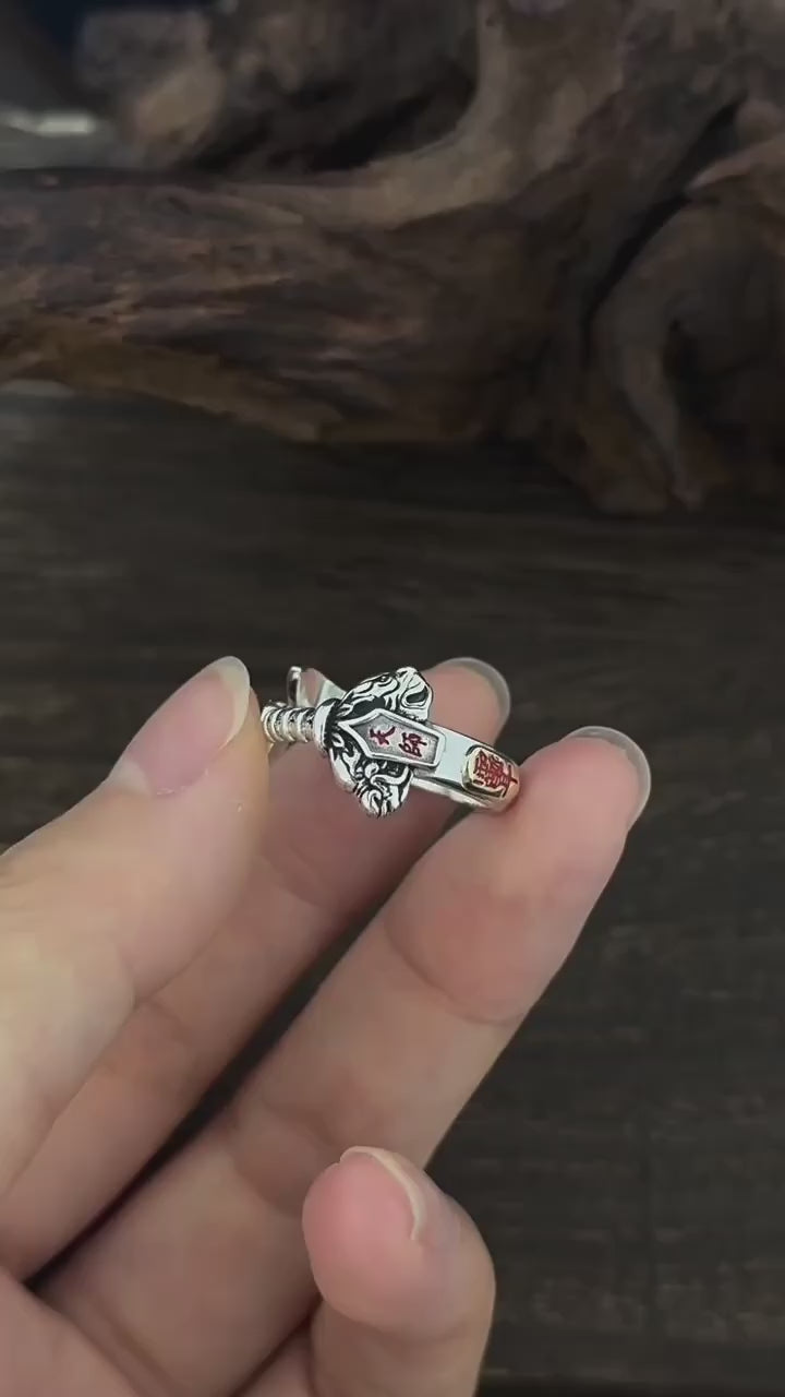 TaoWards Taoist Silver Celestial Master Talisman Seven Star Sword Open Ring