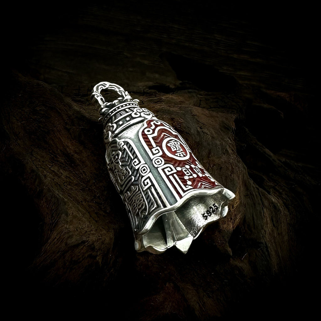 TaoWards S925 Silver Sanqing Bell Pendant Necklace — flared bell opening and side inscriptions