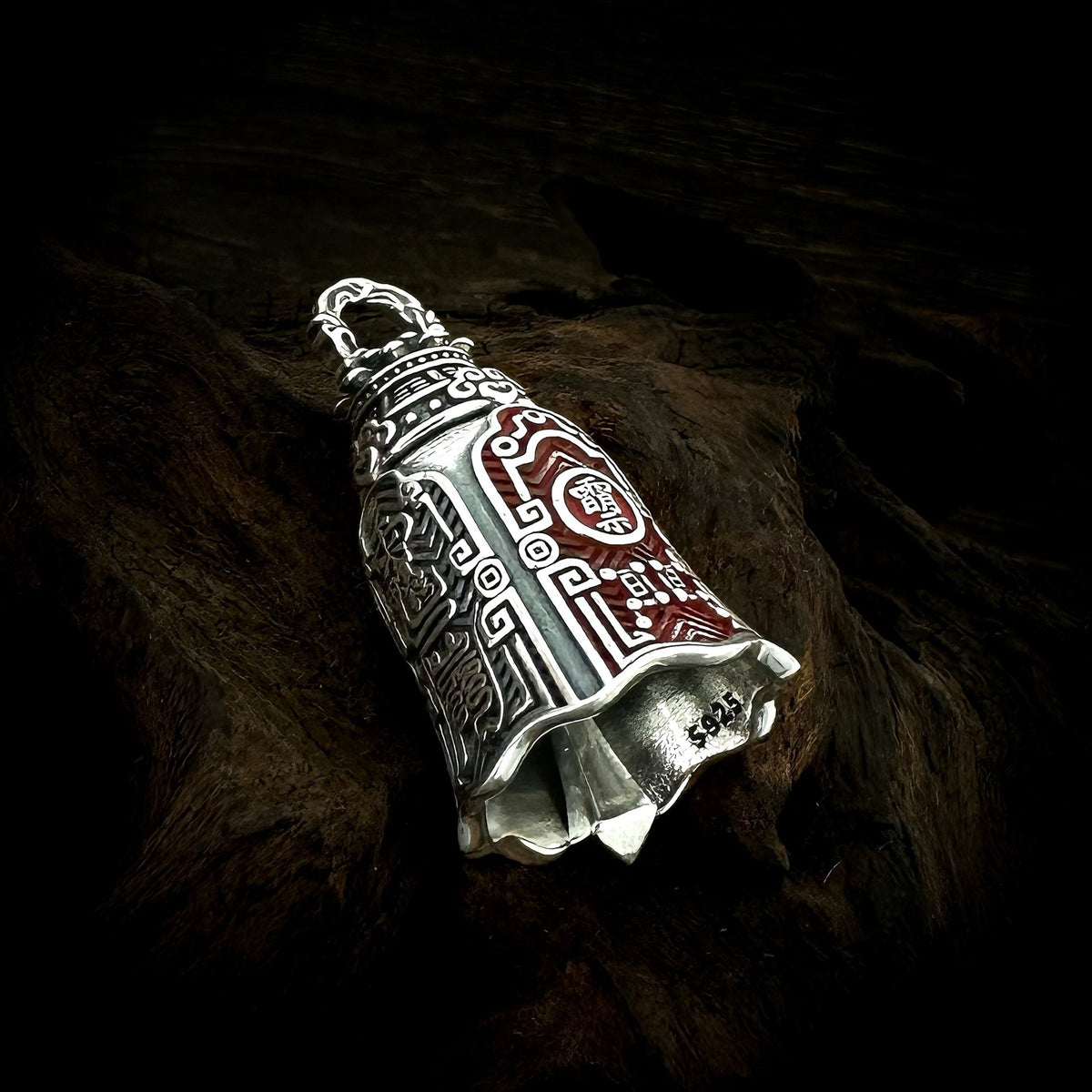 TaoWards S925 Silver Sanqing Bell Pendant Necklace — flared bell opening and side inscriptions