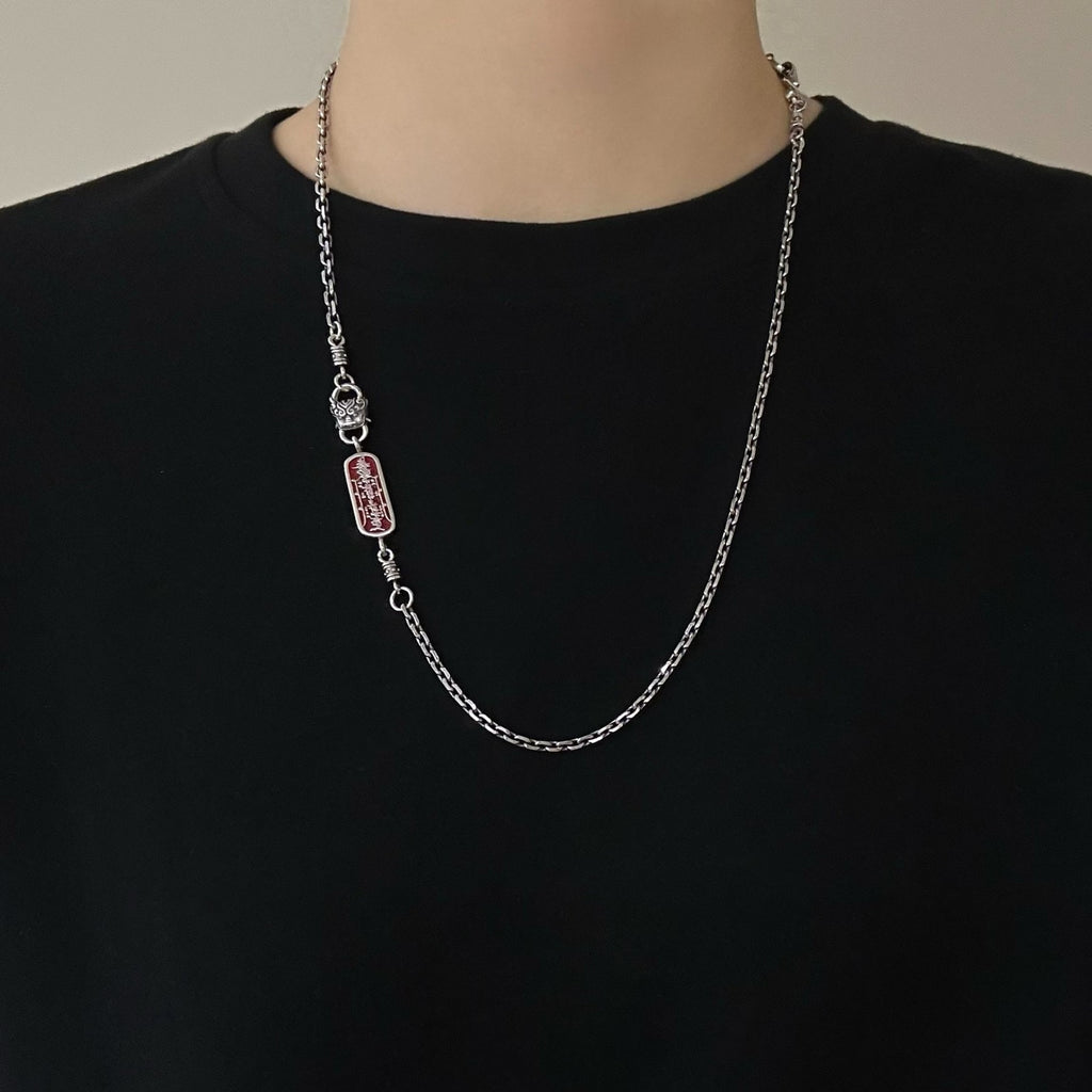 TaoWards S925 Silver Talisman Link Chain Necklace — complete chain worn without an added pendant