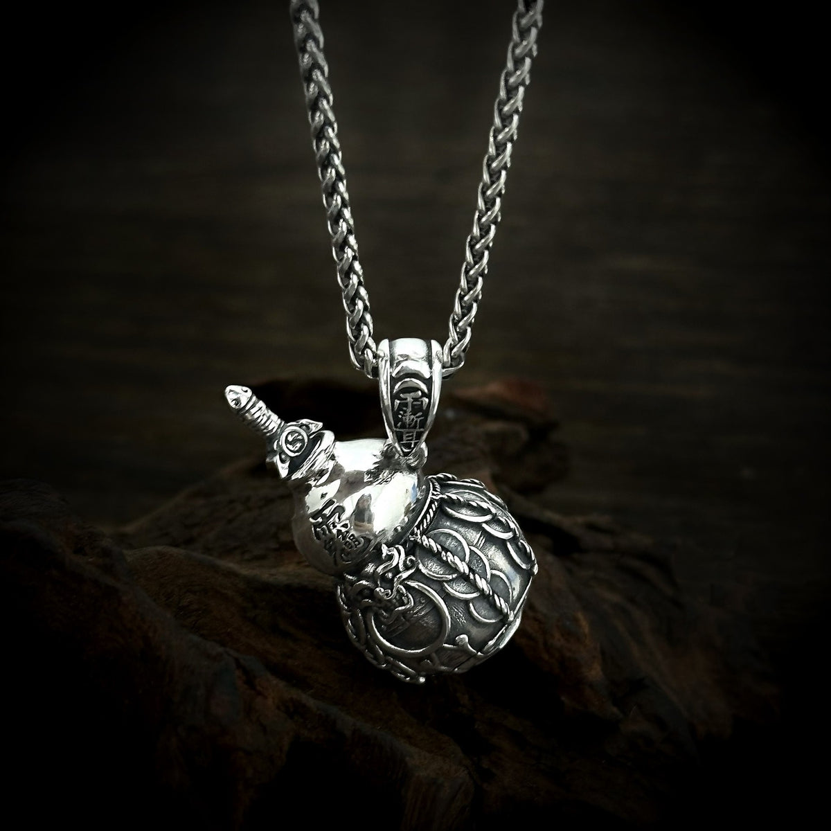 TaoWards Sword and Gourd Pendant — reverse gourd relief and sword detail